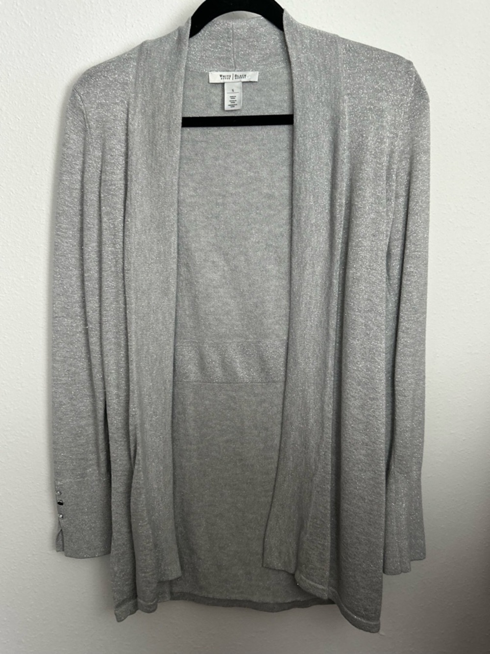 White House Black Market Silver Shimmer Open-Front Cardigan